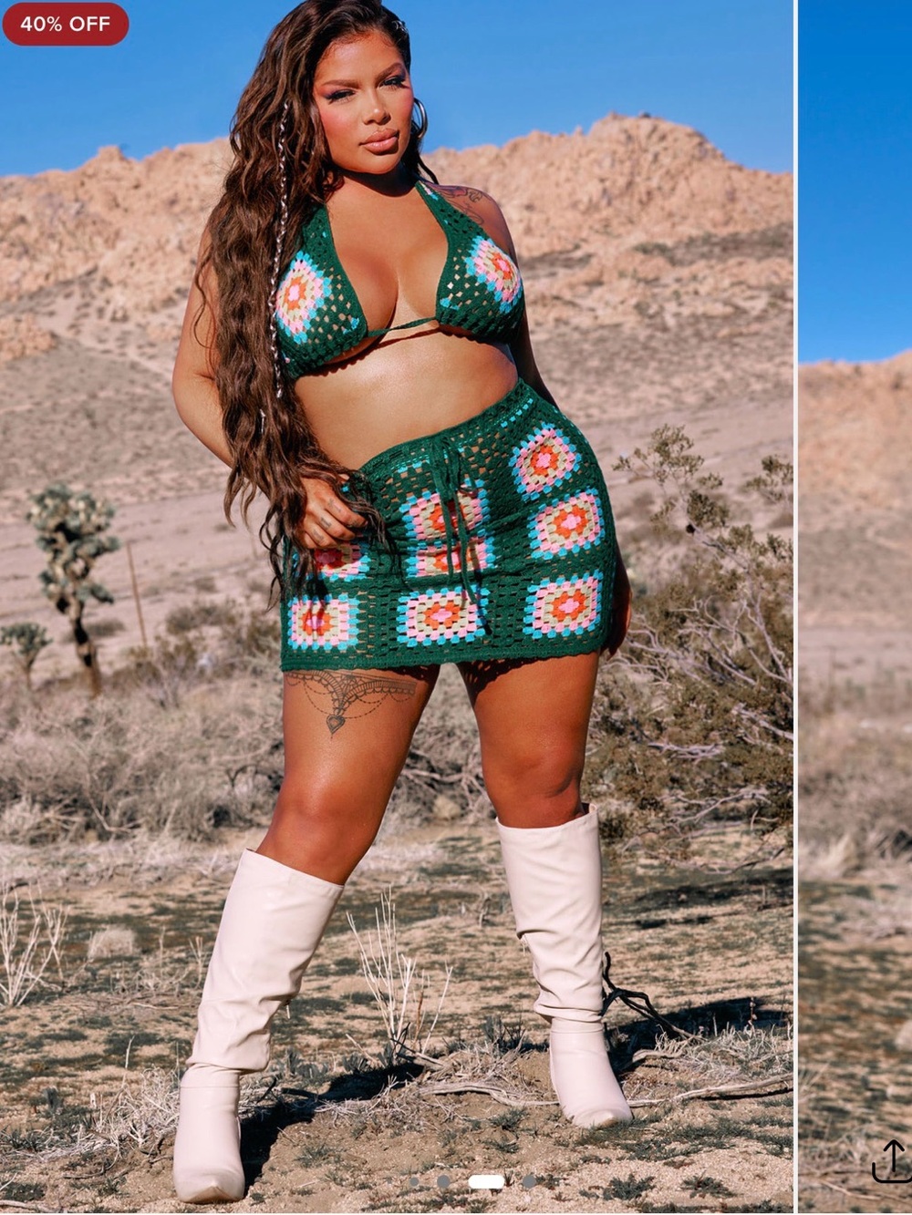 Fashion Nova Green Crochet Bikini Top & Mini Skirt Set